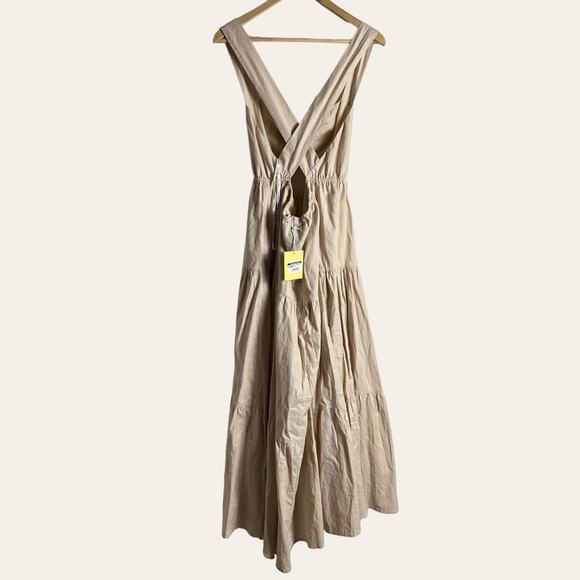 Charlie Holiday Lilian Oat Beige Tiered Cut Out Linen Midi Dress Size XL - Picture 13 of 15